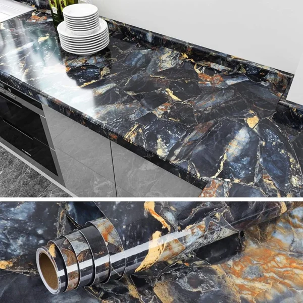 60Cm Bếp Dầu Miếng Dán Tự Dính Đá Cẩm Thạch Hoa Văn Chống Nước Tủ Bếp Mặt Số Giấy Dán Tường Để Bàn Phòng Tắm Đổi Mới