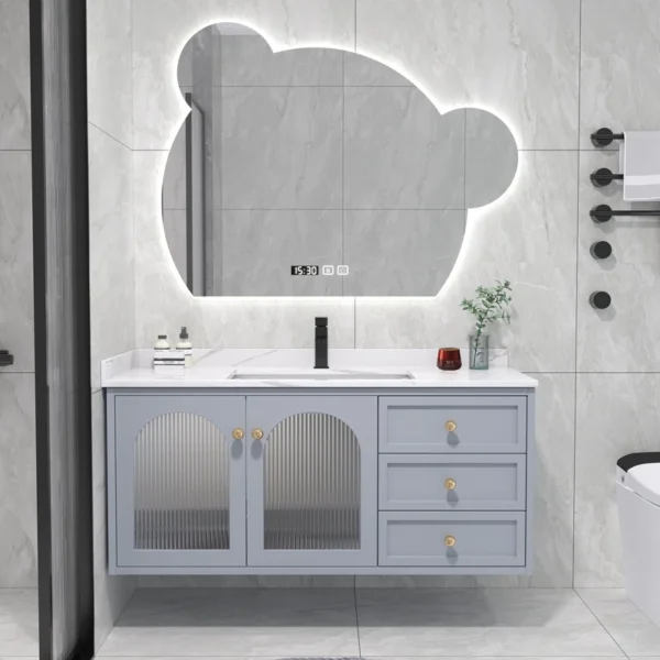 70-150cm Nội thất phòng tắm bằng đá phiến Tủ trang điểm có bồn rửa Gấu dễ thương Gương tích hợp Gỗ nguyên khối Phong cách Tủ đồng hành Rửa