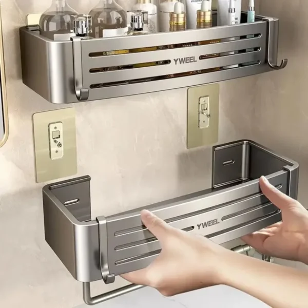 Kệ phòng tắm bằng nhôm Giá treo khăn treo tường Caddy tắm không có thiết kế khoan cho đồ vệ sinh cá nhân và phụ kiện phòng tắm