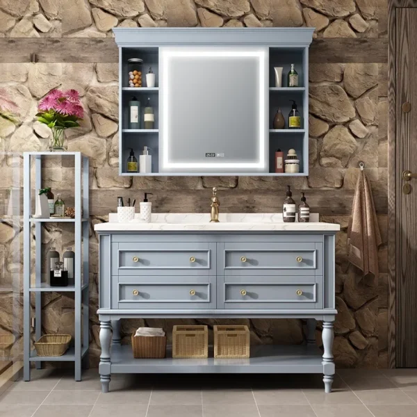 Tủ phòng tắm hiện đại của Mỹ với chậu rửa bằng gốm Tủ trang điểm phòng tắm phong cách Bắc Âu có bồn rửa Nội thất phòng tắm