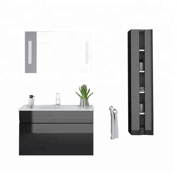 Bộ nội thất phòng tắm Tủ phòng tắm PVC bồn rửa đơn màu đen trắng
