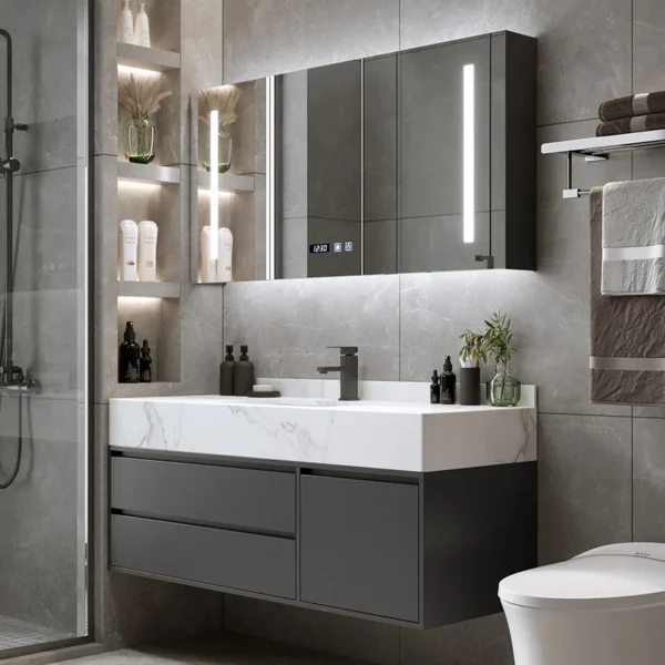 Nội thất phòng tắm đá phiến tủ hiện đại đơn giản rửa tay bồn rửa bàn tích hợp tủ gương phòng tắm