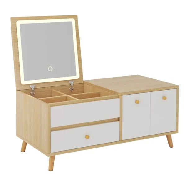 Bàn trang điểm Bay Window phòng ngủ đơn giản hiện đại Bàn trang điểm trải chiếu tatami nhỏ tiết kiệm không gian có tủ đựng đèn tích hợp