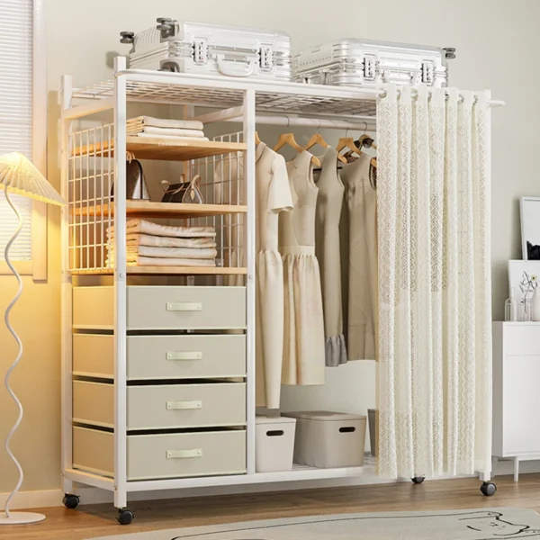 Phòng Ngủ Tủ Quần Áo Bằng Kim Loại Tủ Quần Áo Mở Di Động Chống Bụi Tủ Bảo Quản Treo Quần Áo Tủ Quần Áo Đứng Nội Thất Phòng Ngủ
