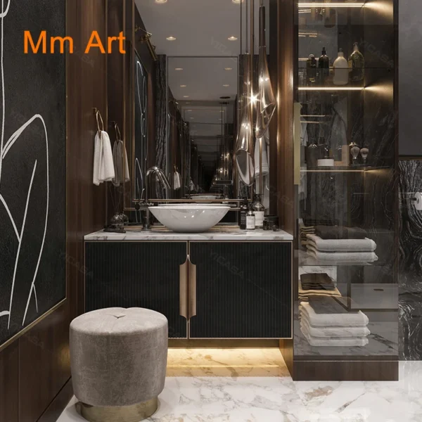 Thiết kế tủ gương phòng tắm bằng gỗ nguyên khối phong cách cổ điển