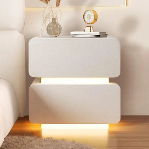 Tủ Ngăn Kéo Đầu Giường Đèn Led Sang Trọng Mặt Bắc Âu Đầu Giường Tủ Criado Mudo Nội Thất Phòng Ngủ QF50CT