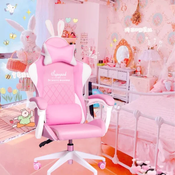 Bé Gái Màu Hồng Đáng Yêu Ghế Chơi Game Máy Tính Văn Phòng Tại Nhà Xoay Được Nâng Được Ghế Máy Tính Thoải Mái Da Nhân Tạo Ghế Chơi Game