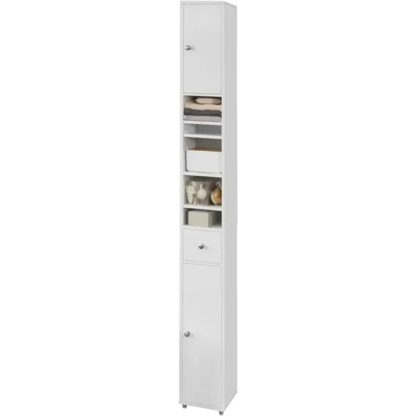 Haotian BZR34-W, Tủ đựng đồ phòng tắm cao mỏng màu trắng có 1 ngăn kéo, 2 cửa và kệ có thể điều chỉnh