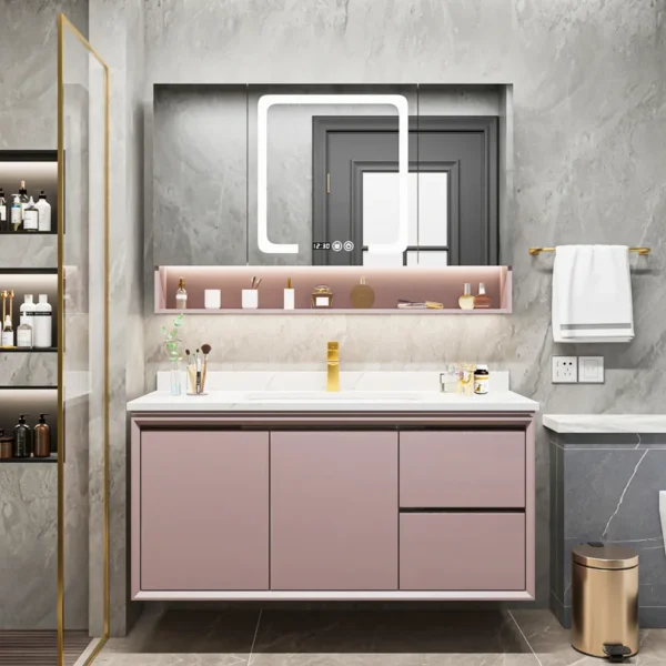Khách sạn Tủ phòng tắm bằng gỗ nguyên khối Đá cẩm thạch Vanity Bồn rửa đôi hiện đại màu hồng xanh màu xanh