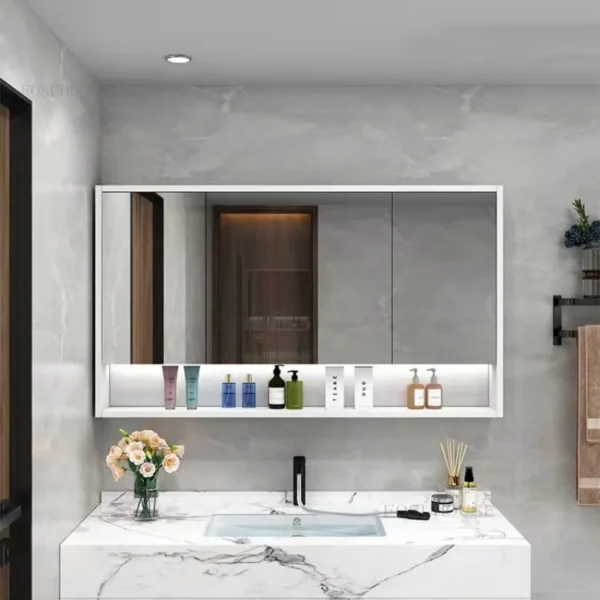 Nội thất gia đình Ý Tủ gương phòng tắm Nhà cho thuê gỗ nguyên khối Gương nhà vệ sinh Biệt thự hiện đại Giá để đồ có đèn G