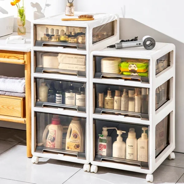 Tủ Nhật Bản dành cho phòng tắm Tủ nhỏ đặt sàn sáng tạo có bánh xe Nhựa gia dụng Lưu trữ đơn giản ngoài trời