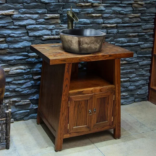 L Gỗ Chắc Chắn Vintage Phòng Tắm Tủ Tủ Phòng Tắm Tầng Chậu Rửa Đứng Rửa Tay