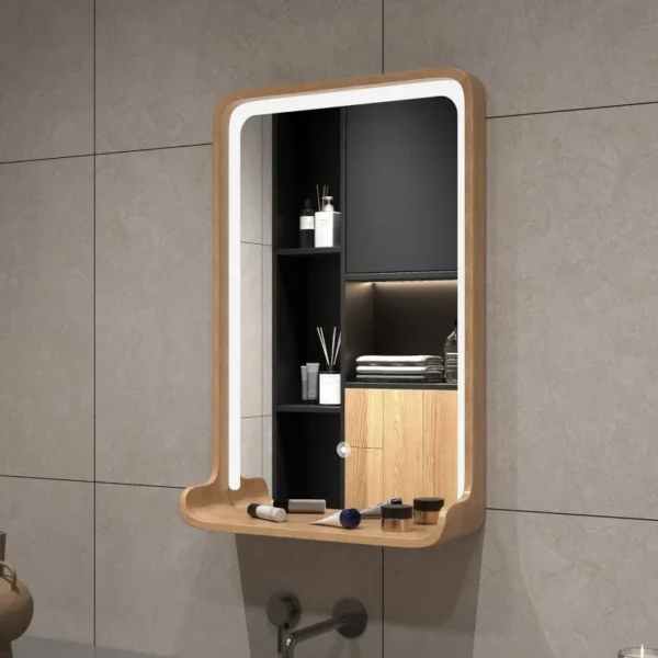 Đèn LED Phòng Tắm Thông Minh Tủ Gương Vanity Gỗ Chắc Chắn Phòng Tắm Vanity Vuông Gương Trang Điểm Với Gương Có Đèn Nội Thất Phòng Tắm