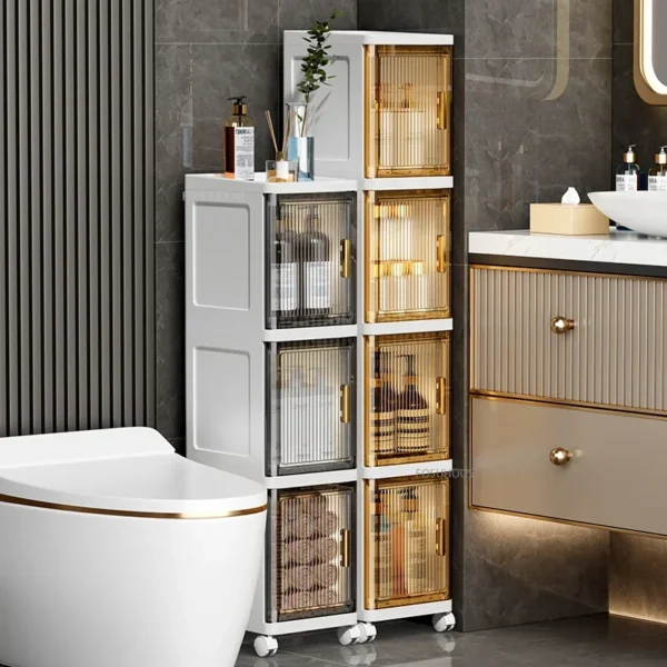 Đèn Phòng Tắm Cao Cấp Tủ Hẹp Di Động Xe Đẩy Trong Suốt Vệ Sinh Có Giá Để Đồ Nhiều Lớp Tủ Phòng Tắm Nội Thất Gia Đình