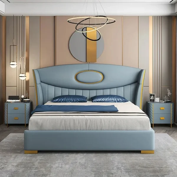 Bộ phòng ngủ nhẹ sang trọng 1,5m 1,8m Mét Cảm ứng mềm mại Chất liệu an toàn Thích hợp Thoải mái Gỗ nguyên khối Khung giường King