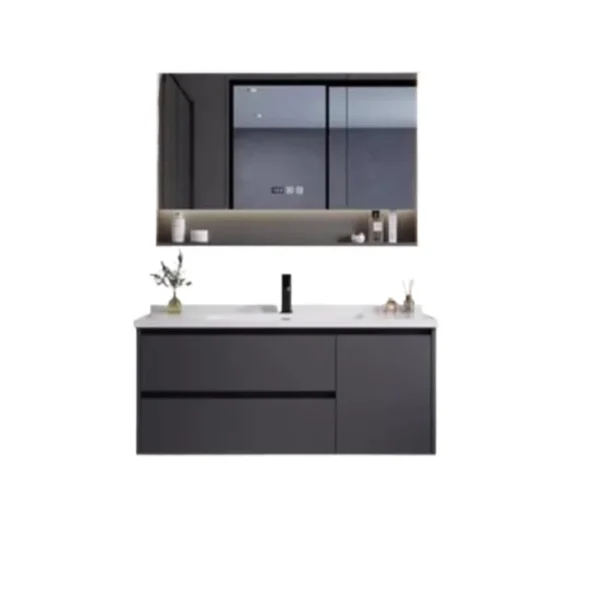 Tủ phòng tắm màu xám đơn giản hiện đại kết hợp tủ chậu rửa phòng tắm chậu rửa tích hợp gốm sứ