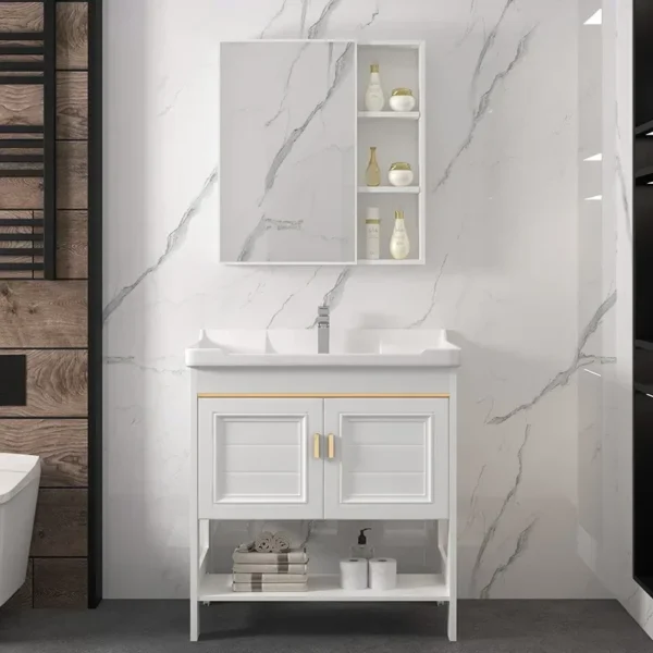 Mới Tối Giản Sàn Nhôm Tủ Phòng Tắm Tủ Gương Gốm Chậu Rửa Phòng Tắm Vanity Bồn Rửa Tủ Nội Thất Phòng Tắm
