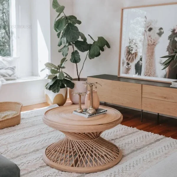 Mây Nhà Thiết Kế Phòng Khách Tròn Bàn Cà Phê Retro Căn Hộ Nhỏ Phòng Ngủ Tay Cầm Bàn Đơn Giản Nhà Ở Nội Thất Cuối Bàn