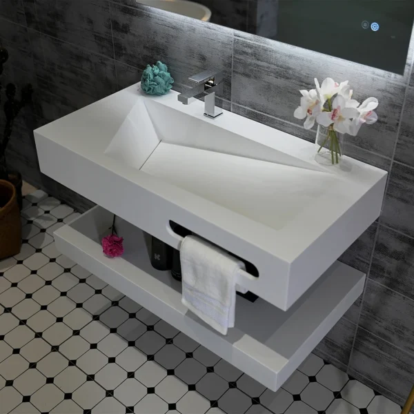 Tủ phòng tắm bằng nhựa Phong cách hiện đại đơn giản Thiết kế hai lớp Chậu rửa mặt Bàn trang điểm Bồn rửa Nội thất phòng tắm