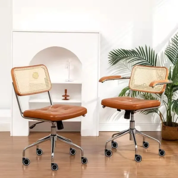 Retro Mây Tre Đan Tựa Lưng Ghế Văn Phòng Xoay 360 Độ Và Nâng Máy Tính Ghế Nghiên Cứu Ghế Văn Phòng Ghế Đơn