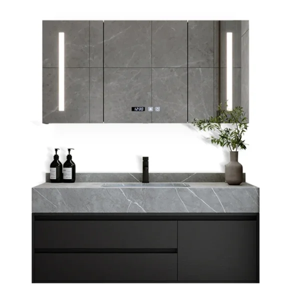 Rock Panel Tủ phòng tắm kết hợp Ánh sáng hiện đại Chậu rửa sang trọng Gốm sứ liền mạch Chậu tích hợp Nội thất gia đình