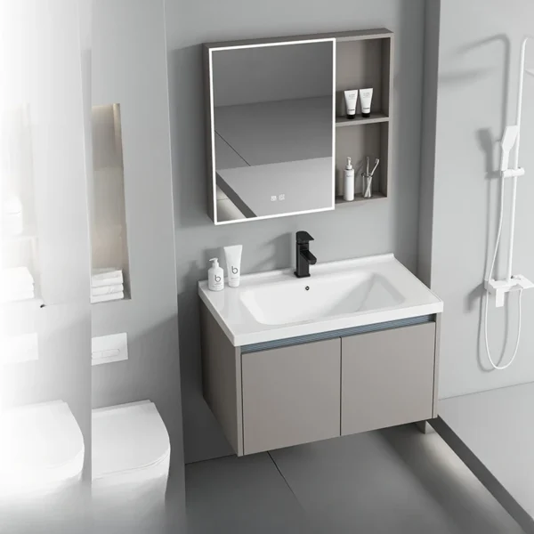 Đơn giản Nhôm Tủ Phòng Tắm Kết Hợp Vệ Sinh Chậu Rửa Tủ Gốm Di Động Bagno Nội Thất Phòng Tắm KMBC