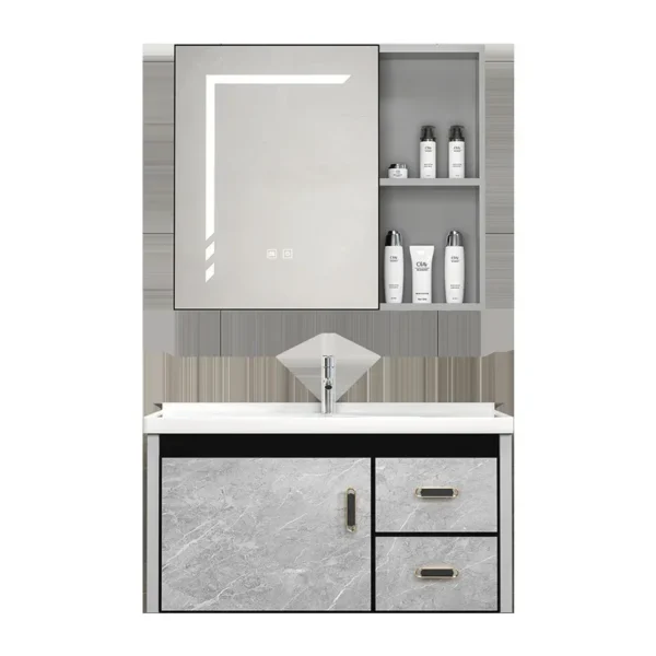 Tủ trang điểm phòng tắm đơn giản có bồn rửa Tủ gương trang điểm Tủ phòng tắm Chậu rửa lưu trữ Vòi sen Nội thất phòng tắm