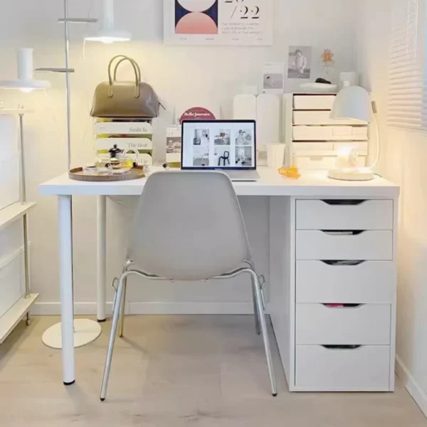 Bàn máy tính màu trắng đơn giản Nội thất văn phòng hiện đại Bàn viết cho học sinh tại nhà Bàn trang điểm phòng ngủ có tủ lưu trữ có ngăn kéo