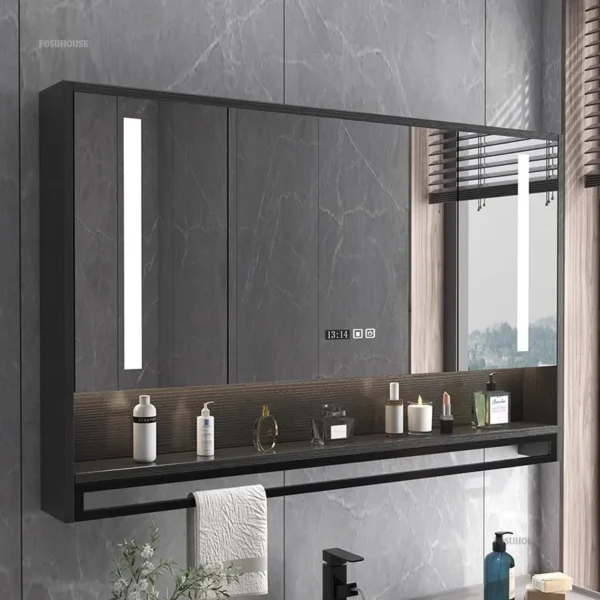Tủ Gương Phòng Tắm Thông Minh Treo Tường Có Đèn Nền Chống Sương Mù Nội Thất Phòng Tắm Gương Giá Đựng Đồ Tích Hợp Tủ F