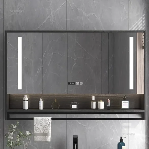Tủ Gương Phòng Tắm Thông Minh Treo Tường Có Đèn Nền Chống Sương Mù Nội Thất Phòng Tắm Gương Giá Đựng Đồ Tủ Tích Hợp T