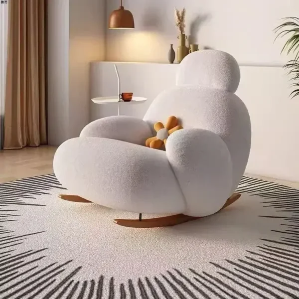 Ghế bập bênh lớn màu trắng trên Internet, ghế sofa lười, ghế bập bênh đơn, ghế lười phòng khách màu kem, phòng ngủ ban công đơn giản