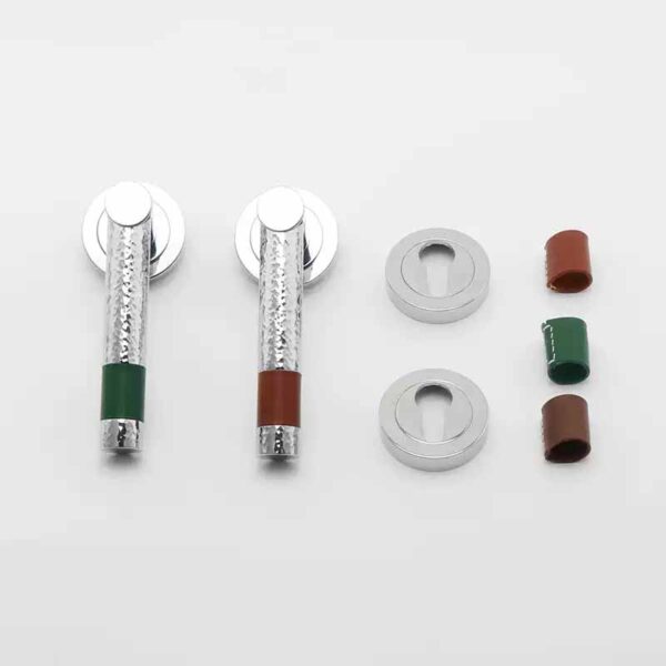 Khóa cửa bằng đồng mạ chrome phối da kiểu Ý cao cấp chống trộm an toàn kiểu Âu