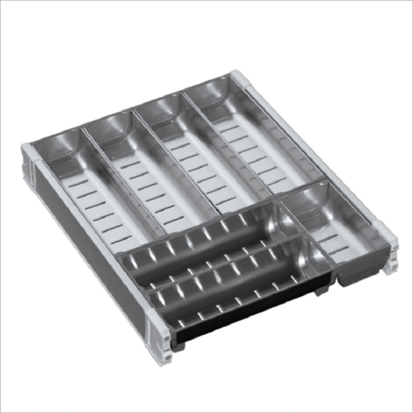 Khay chia ngăn kéo inox 304 Blum 400D sâu 372mm tiện ích tủ bếp với thiết kế hiện đại, thẩm mỹ