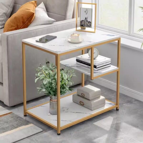 Bàn đặt cạnh sofa khung vàng nhiều ngăn tiện lợi – nâng tầm thẩm mỹ không gian nội thất