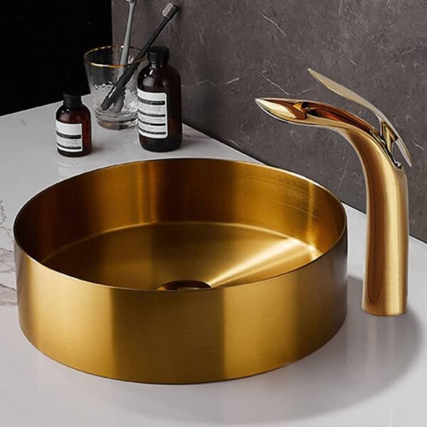 Vòi chậu lavabo tròn bằng inox màu vàng đồng – phù hợp với mọi phong cách nội thất
