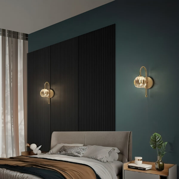 Đèn gắn tường bằng đồng pha lê luxury Bắc Âu – đèn pha lê cao cấp