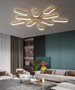 Đèn trần đồng nhiều đầu bóng decor cánh hoa phòng khách nghệ thuật – đèn trần hiện đại
