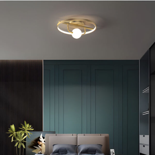 Đèn trần thân đồng decor tinh cầu vàng nghệ thuật – đèn trần hiện đại