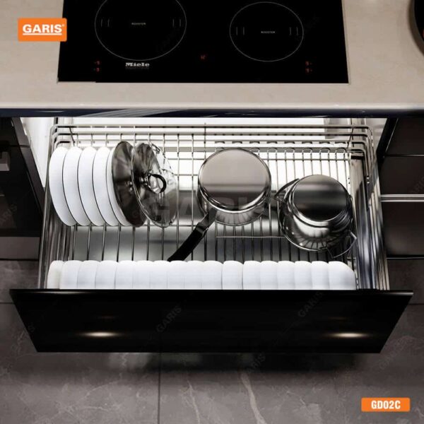 Giá xoong nồi bát đĩa Inox nan cánh kéo tiện ích tủ bếp với thiết kế hiện đại, thẩm mỹ