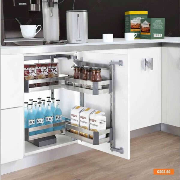 Hệ giá kho 2 tầng cánh mở inox hộp Garis tiện ích tủ bếp với thiết kế hiện đại, thẩm mỹ