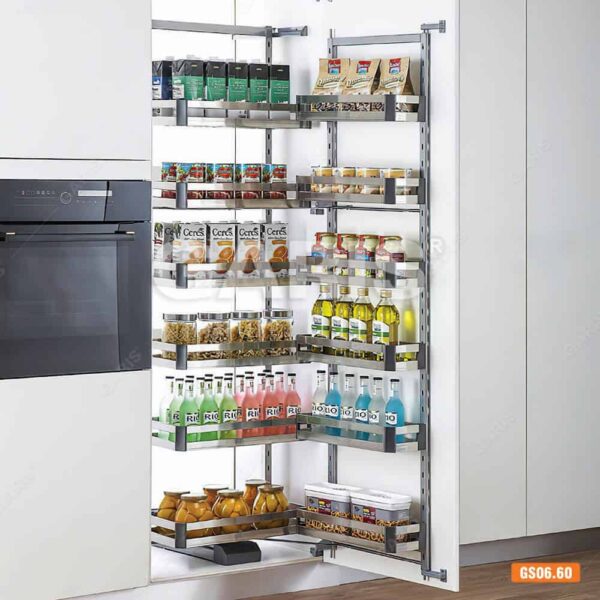 Hệ giá kho 6 tầng inox hộp Garis tiện ích tủ bếp với thiết kế hiện đại, thẩm mỹ