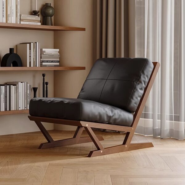 Mẫu Ghế Sofa Đơn Bọc Da Khung Gỗ Cao Cấp Thư Giãn Đọc Sách