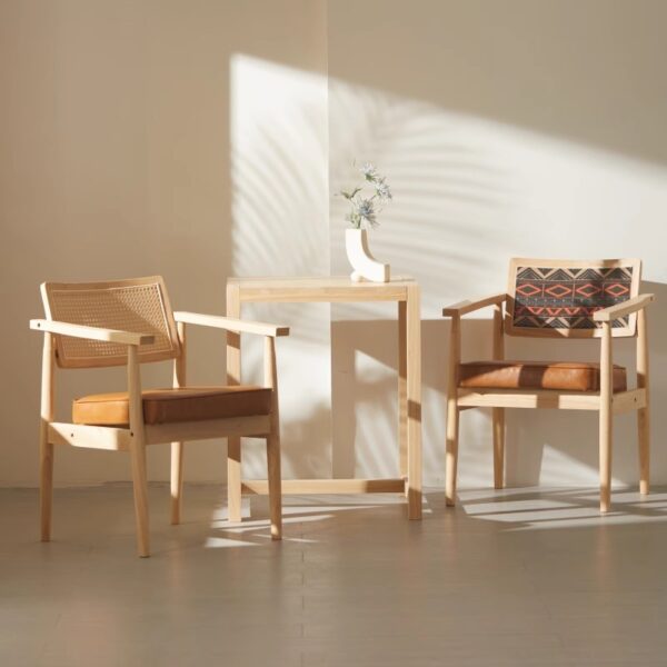 Ghế Ăn Gỗ Tự Nhiên Họa Tiết Boho Thiết Kế Wabi-Sabi