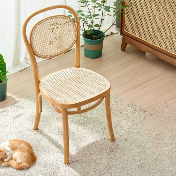 Ghế Ăn Gỗ Cao Cấp Sồi Lưng Mây Đan Nghệ Thuật
