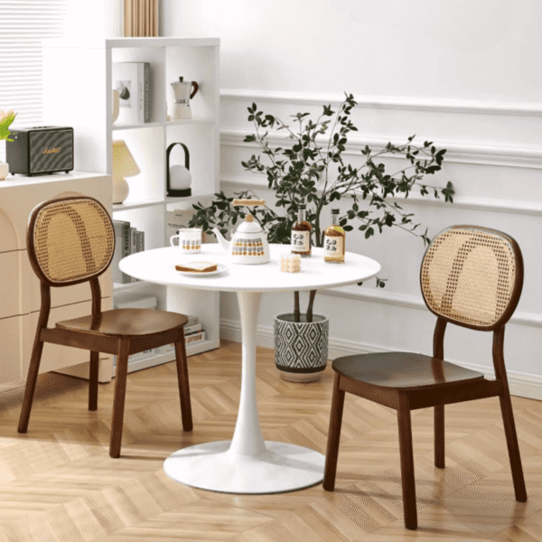 Thiết Kế Ghế Ăn Gỗ Tự Nhiên Tựa Lưng Đan Mây Độc Đáo