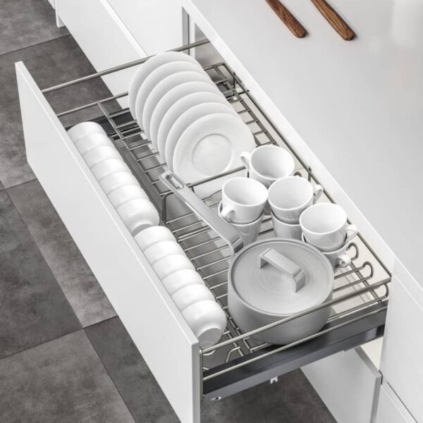 Giá đựng bát đĩa muỗng đũa ray giảm chấn Taura tiện ích tủ bếp với thiết kế hiện đại, thẩm mỹ