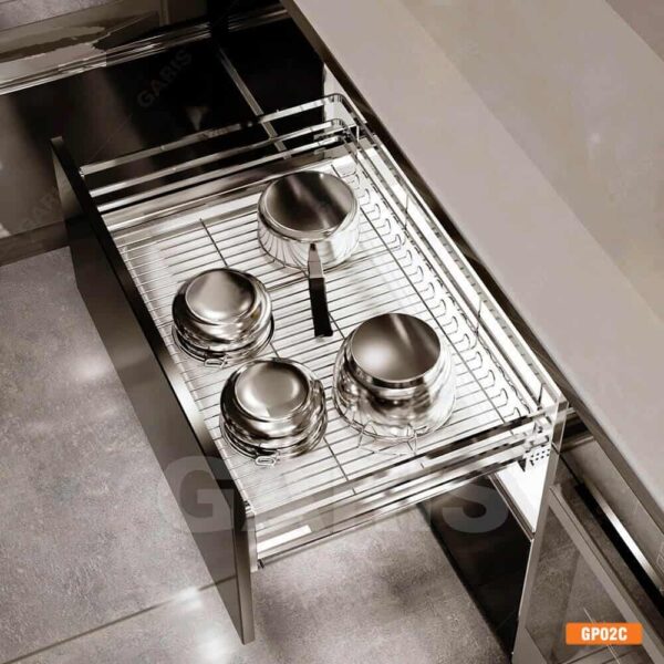 Giá xoong nồi cánh kéo nan vuông Garis tiện ích tủ bếp với thiết kế hiện đại, thẩm mỹ mẫu 2