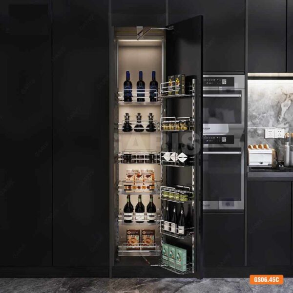 Hệ giá kho 6 tầng inox nan cánh mở Garis tiện ích tủ bếp với thiết kế hiện đại, thẩm mỹ