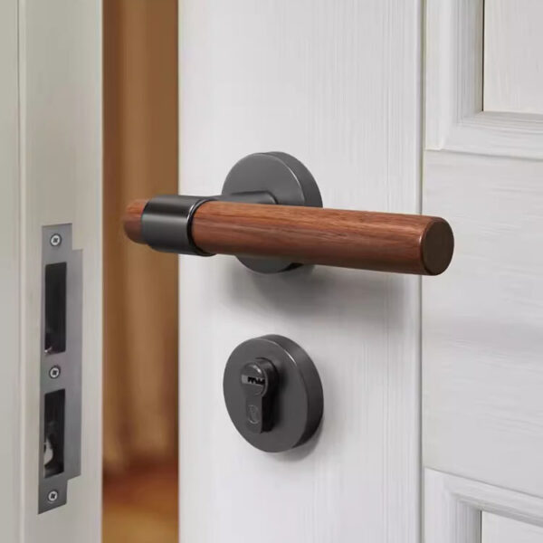 Khóa cửa phân thể Retro tay gỗ kiểu Bắc Âu cao cấp chống trộm an toàn kiểu Âu