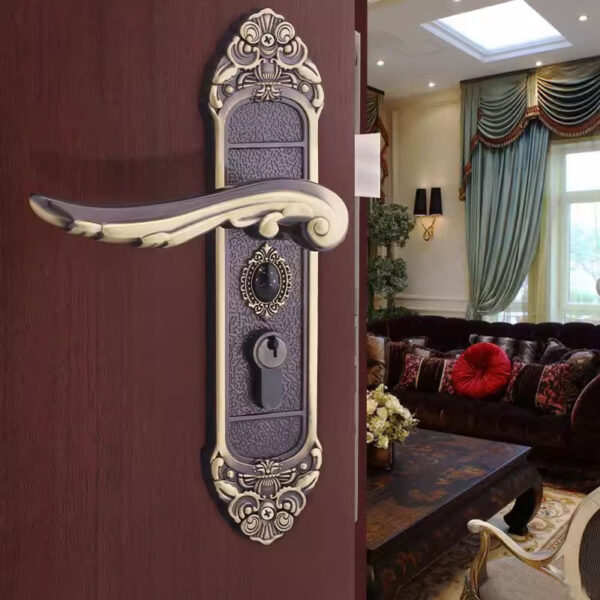 Khóa cửa tay gạt bằng đồng châu Âu cổ điển sang trọng cao cấp chống trộm mật mã